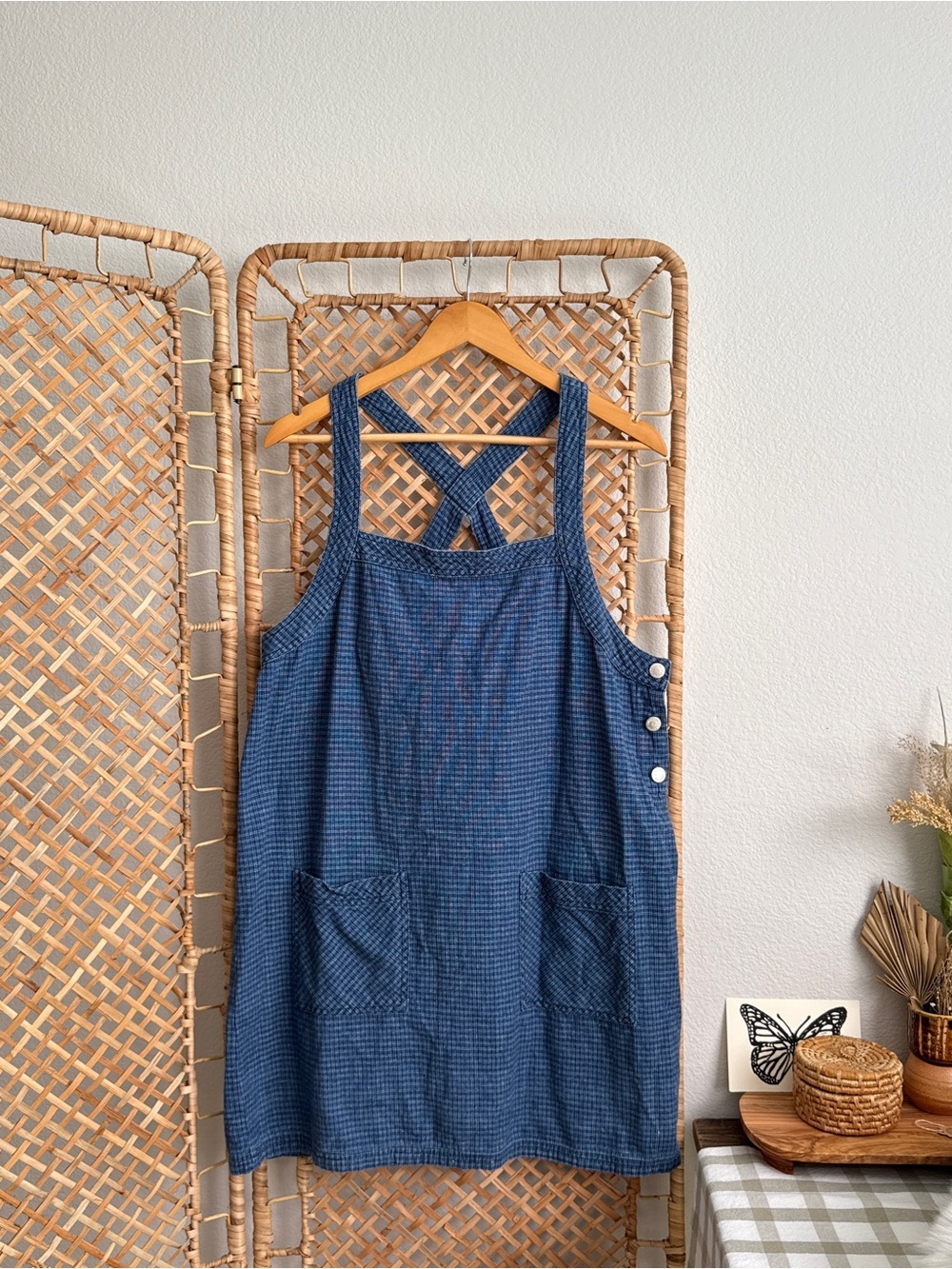 Vintage Crossback Pocket Pinafore Denim Dress